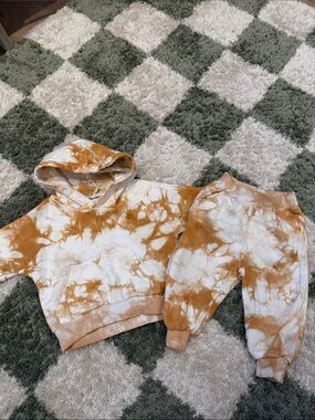 Baby Barn- Oversized Tie-Dye Hooded Sweatshirt & Joggers Set - White & Rust